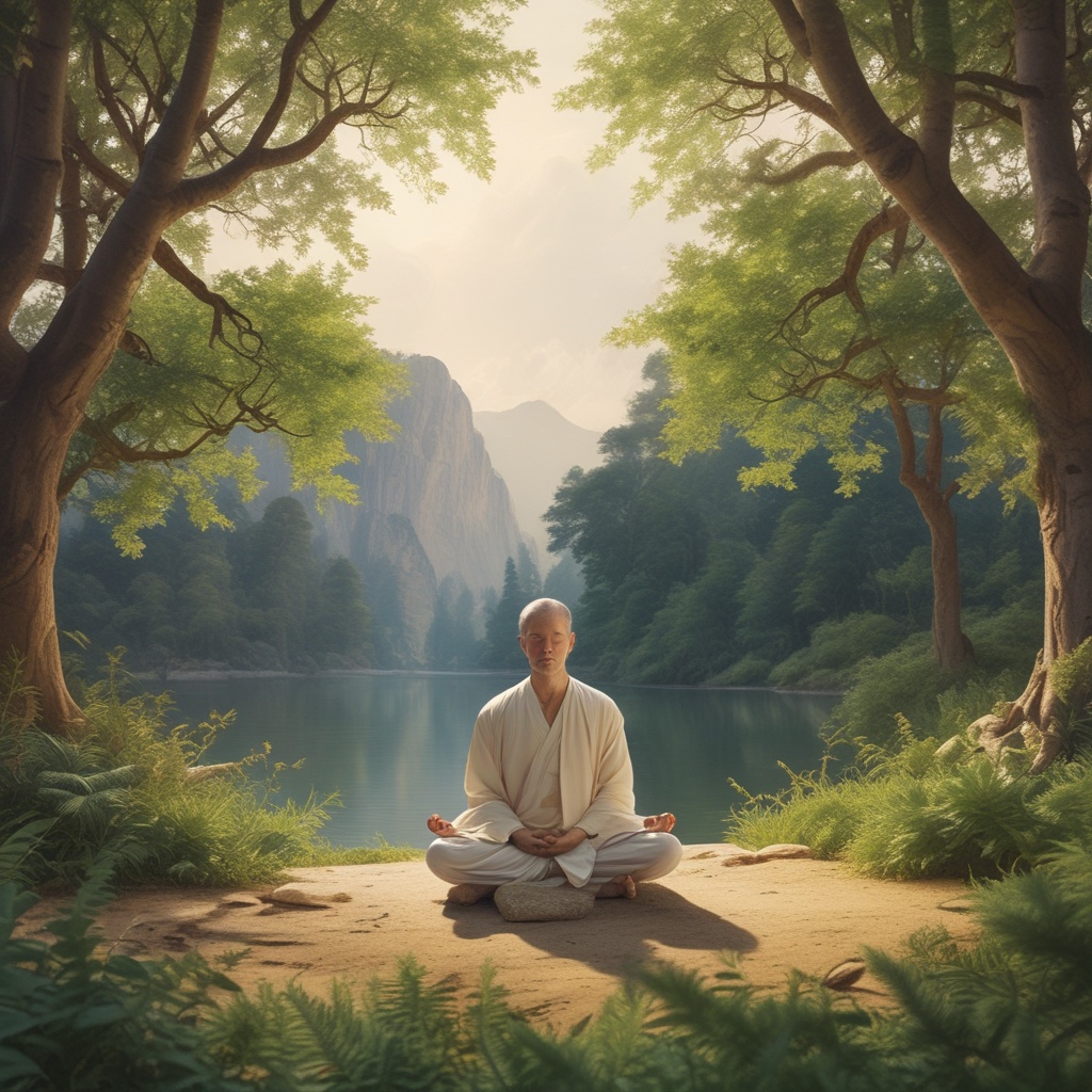 Meditator in serene environment